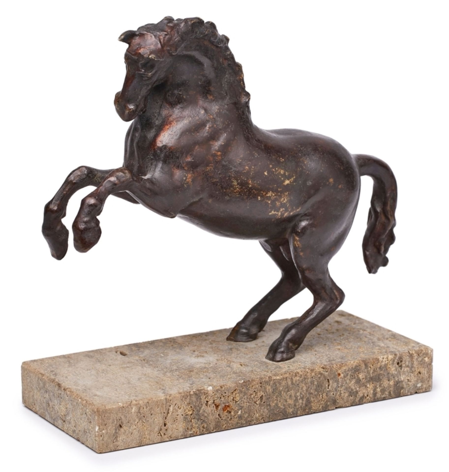 Kl. Bronze Werkstatt Fanelli zugeschr.: Steigendes Pferd, Italien wohl 16./ 17. Jh.