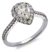 Tropfenförmiger Diamant-Ring, Weissgold, mit 1 Diamanten von zus. 1,51 ct.