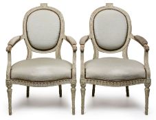 Paar Louis-XVI-Fauteuils, Frankreich um 1790.