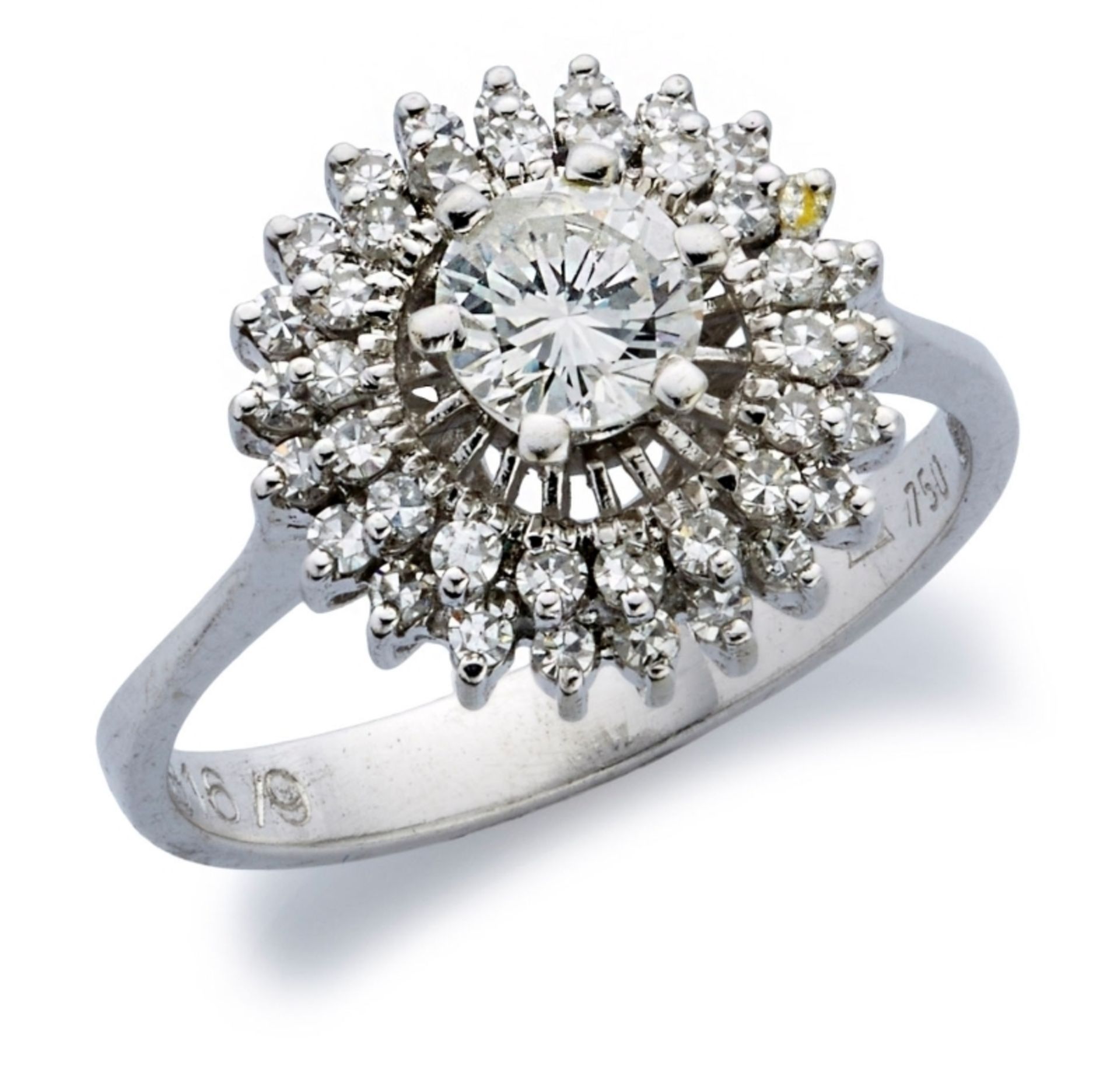 Diamant-Ring, Weissgold, mit 1 Brillant von ca. 0,50 ct sowie Achtkant-Diamanten.