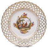 Durchbruchteller mit Reiterszene, Meissen um 1800.