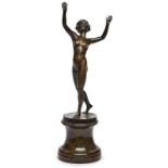 Bronze sign. O. Opitz: Tanzender Frauenakt, Arme erhoben, wohl um 1920.