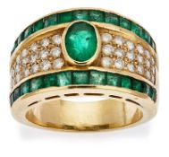 Gr. Smaragd-Brillant-Ring. Gelbgold.