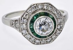 Diamant-Smaragd-Ring, Art Déco, um 1920