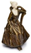 Bronze mit Elfenbein P.Tereszczuk: "Kleine Pause"/ Dame auf Stuhl, um 1910