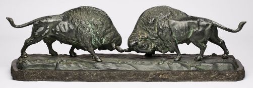 Zinkguss "Zwei kämpfende Bisons", 20.