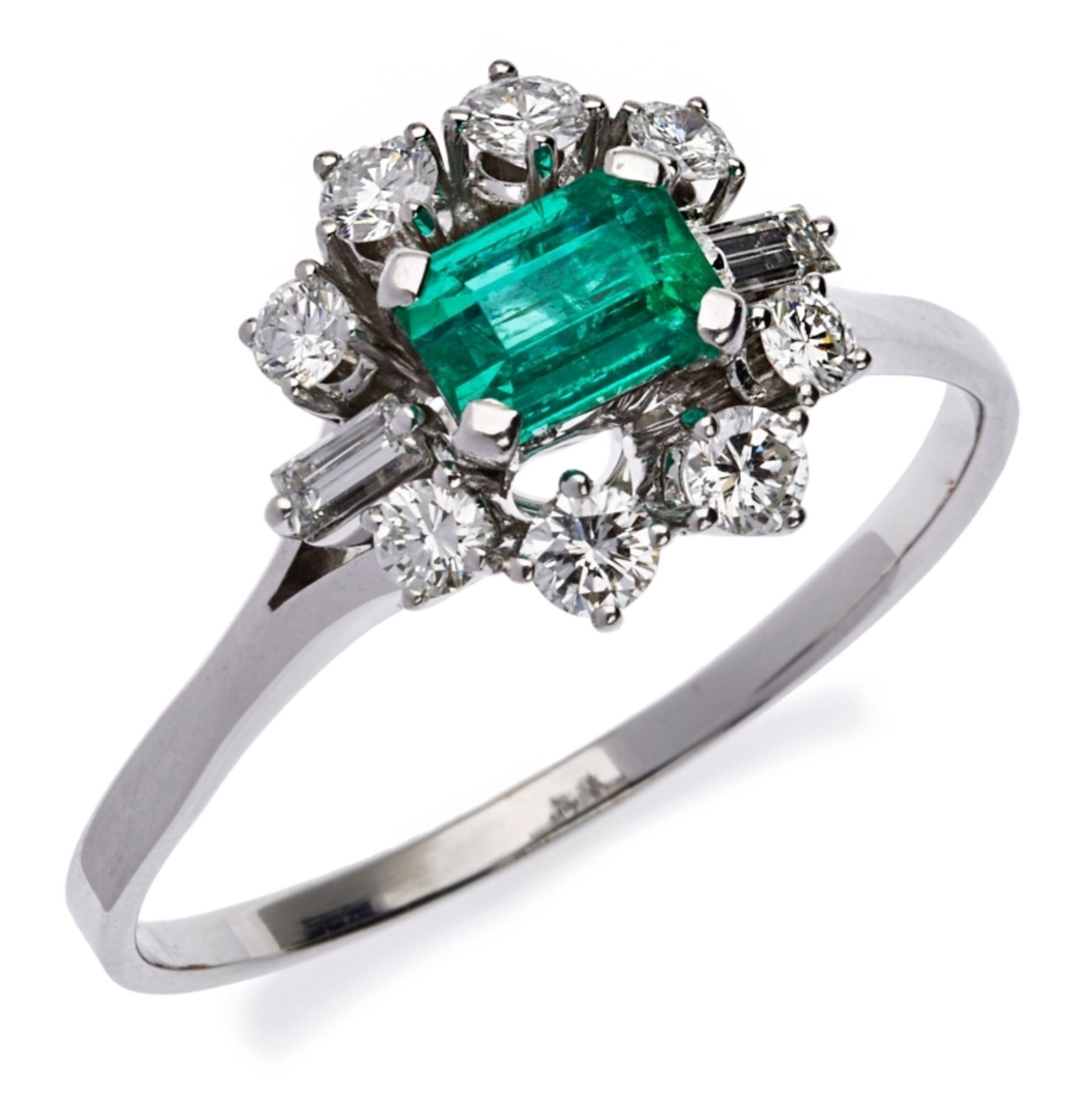 Smaragd-Diamant-Ring, Weissgold. - Bild 3 aus 3