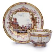 Koppchen mit UT "Kauffahrteiszenen", Meissen um 1730.