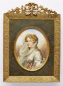 Miniatur Jean Baptiste Isabey zugeschr.: "Junge Frau mit weißem Schleier", dat. 1802.