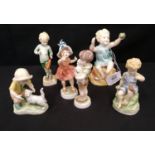 A set of royal Worcester figures, five of which are modelled by F.G. Doughty. Damage to hand on
