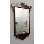 A 19th century mahogany mirror (a.f). 72 cm height, 44.5 cm width approx.