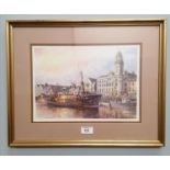 Malcolm Butts, The Upper Dock Aberdeen Harbour. Limited edition signed print 31/500. 24 cm height,