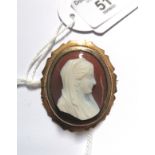 Early Victorian 18 ct (tested) hard stone cameo of a lady circa 1850.