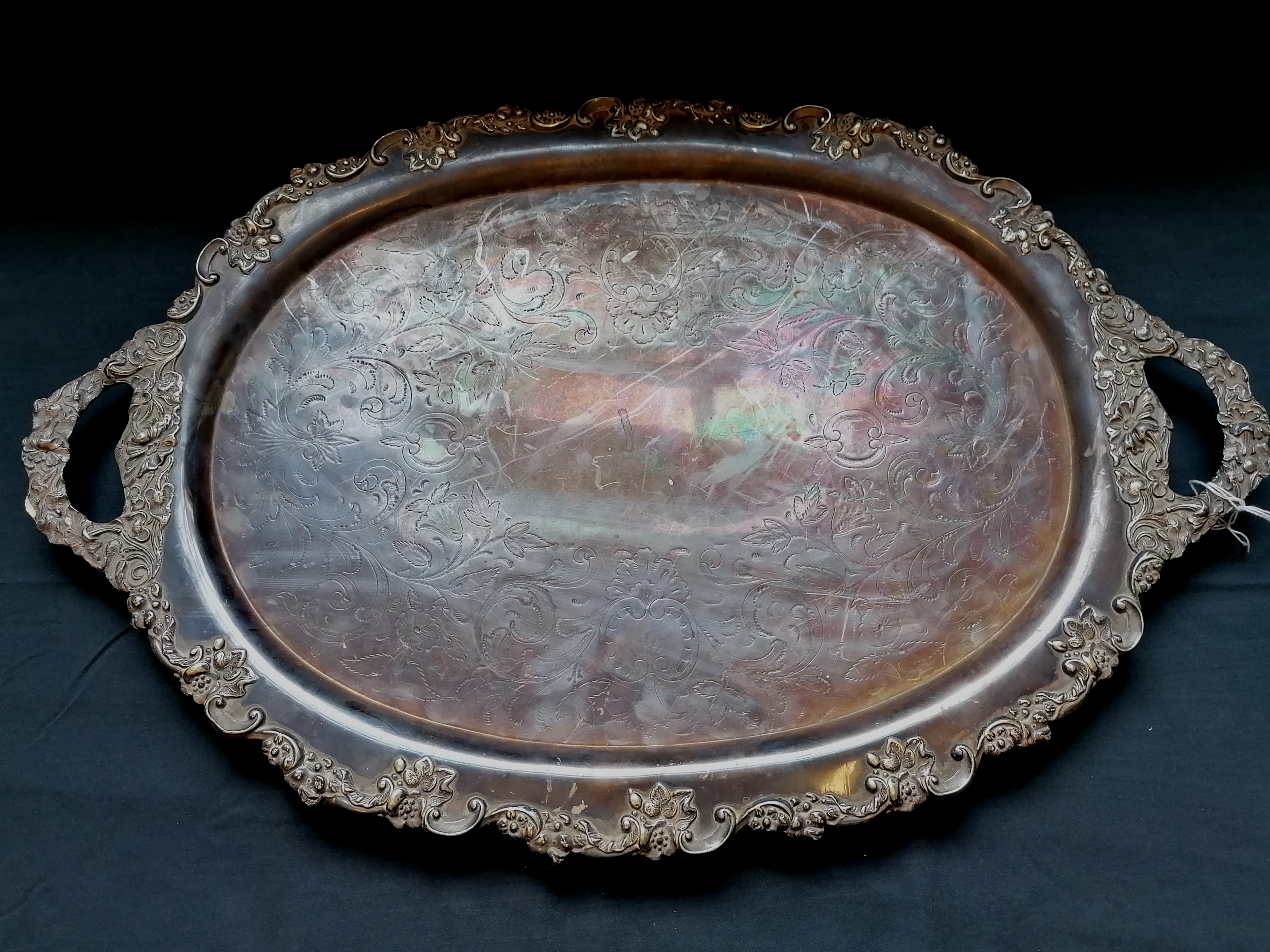 Large Victorian silver plated oval salver circa 1900.