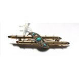 9ct turquoise and pearl double bar brooch circa 1890.