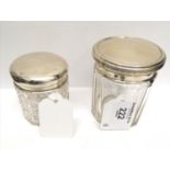 Two silver topped toilet jars (a.f).