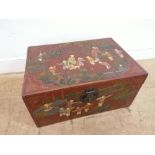 A 19th century Chinese painted trunk. 74 cm width, 37 cm height, 52 cm depth.