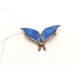 A Norwegian silver and blue enamel brooch in the form of leaves, mark sterling D. A.