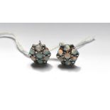 Pair precious opal and marcasite earrings set in .935 silver.