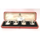 Cased set of four silver menu holders cast with game birds; grouse, pheasant, snipe and duck. Makers