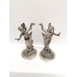 A pair of early 20th century white metal Burmese place name holders in the form of dancers. 9 cm