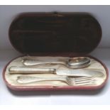 Cased Victorian silver chased three piece Christening set. London 1859, makers Joseph & Edward