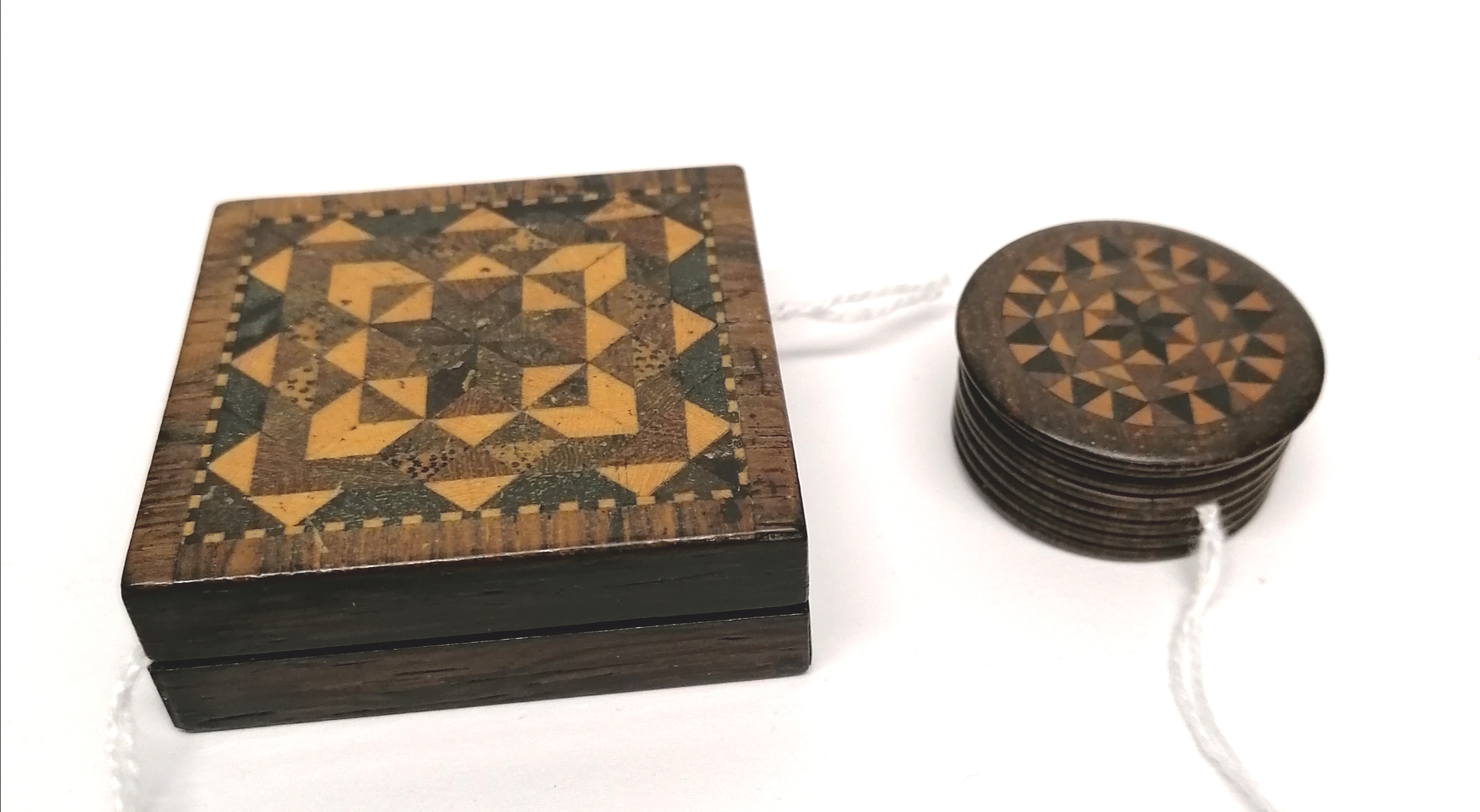 Two Tunbridge ware trinket boxes.