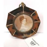 Miniature |Portrait of a Young Lady| signed |Fuger| set in octagonal tortoiseshell frame, |