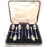 Cased set of six silver tea/coffee spoons with shell decoration. Makers Cooper brothers & Sons