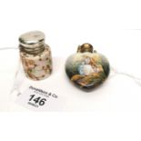 A late 19th century ceramic scent bottle with glass stopper together with another later scent