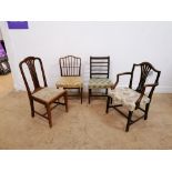 A collection of four 19th century mahogany chairs to include on carver.