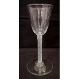 A late 18th century opaque air twist wine glass. 16.5 cm in height approx.
