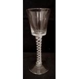 A late 18th century opaque twist wine glass. 15.5 cm in height approx.