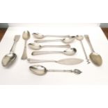 A collection of 18th, 19th and 20th century tea and condiment spoons to include an Aberdeen