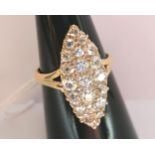 14 K Marquise set diamond dress ring 2.2 cts approx, circa 1980.