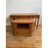 PINE SIDE TABLE WITH THREE DRAWERS ON TURNED LEGS 137cm wide, 45 cm deep, 73cm high & CORNER UNIT,