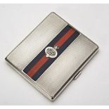 SILVER AND ENAMEL 'ROYAL ENGINEERS' CIGARETTE CASE GOLDSMITHS & SILVERSMITHS, BIRMINGHAM 19414 oz.