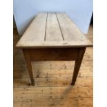 CONTINENTAL 19th CENTURY FRUIT WOOD PLANK TOP FARMHOUSE TABLE WITH DEEP END DRAWER AND SMALLER
