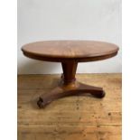 VICTORIAN MAHOGANY TILT TOP BREAKFAST TABLE ON TAPERED OCTAGONAL COLUMN TRIPOD BASE, 180cm dia