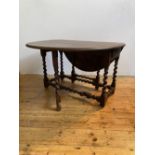 OAK GATE LEG TABLE CHARLES II & LATER ON BARLEY TWIST LEGS WITH DRAWER140cm wide, 170cm long, 72cm