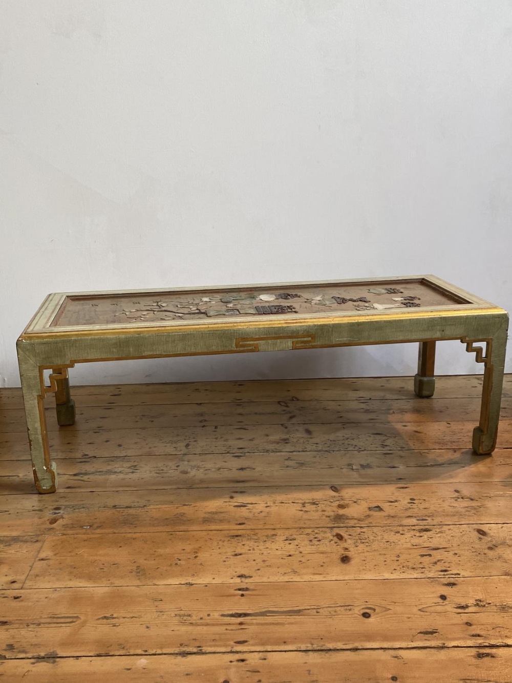 CHINESE STYLE LACQUER &amp; HARDSTONE INSET PANEL COFFEE TABLE 20TH CENTURY, 41cm high, 117cm wide,  - Image 2 of 2