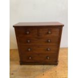 VICTORIAN MAHOGANY CHEST OF 5 DRAWERS,2 narrow drawers over 3 graduated wide drawers with turned