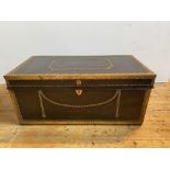 BRASS BOUND LEATHER TRUNK 18TH/19TH CENTURY WITH SIDE CARRYING HANDLES & STUDDED DECORATION47cm