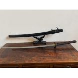 REPLICA ORIENTAL-STYLE ORNAMENTAL SWORD WITH BLACK SCABBARD & STAND (101cm long)