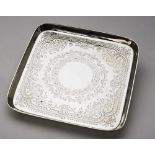 VICTORIAN SILVER CARD TRAY RICHARD MARTIN 7 EBENEZER HALL, LONDON 1880the square tray with bright