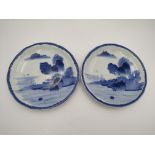 PAIR OF JAPANESE BLUE AND WHITE DISHES LATE EDO / MEIJI PERIOD painted in underglaze blue with