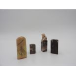 FOUR SOAPSTONE SEALS LATE QING DYNASTY / REPUBLIC PERIOD largest 7cm high, smallest 3cm high