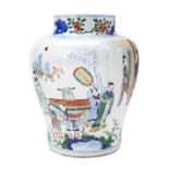 WUCAI TRANSITIONAL STYLE JAR 19TH / 20TH CENTURY the baluster sides painted with a continuous