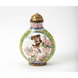 ENAMMELED GLASS 'BIRDS AND FLOWERS' SNUFF BOTTLE  QIANLONG FOUR CHARACTER MARK AND POSSIBLY OF THE