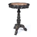 FINE HONGMU AND MARBLE INSET TRIPOD TABLE QING DYNASTY, 19TH CENTURY the floraform top with a